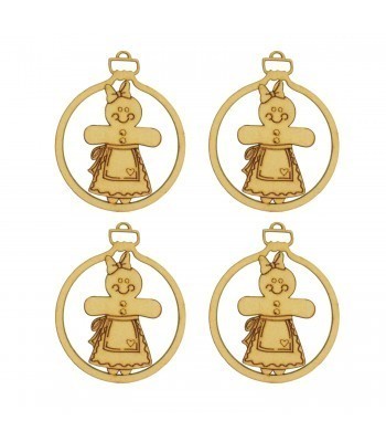 Laser Cut Gingerbread Lady Christmas Bauble - 4 Pack
